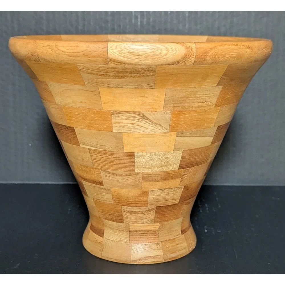 Vintage Hand Turned Segmented Elm/Pine Wood Bowl 6 3/4